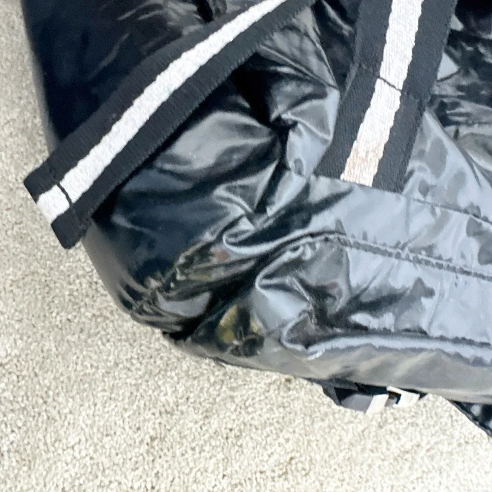 LeSportsac Voyager Black Patent‎ Drawstring Backpack Bag Large Travel